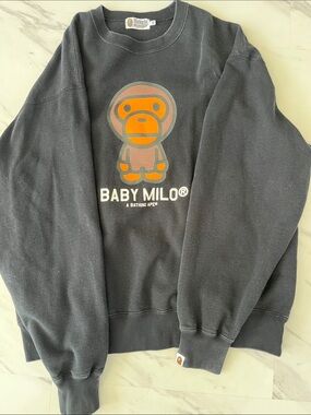 A Bathing Ape Baby Milo Black Graphic Crewneck Sweatshirt